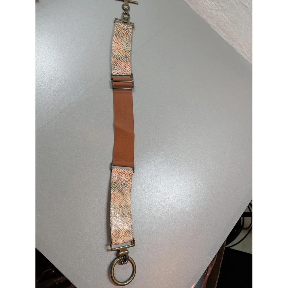 Suzi Roher Snakeskin Embossed Elastic Toggle Belt Brown Brass‎ Medium Canada